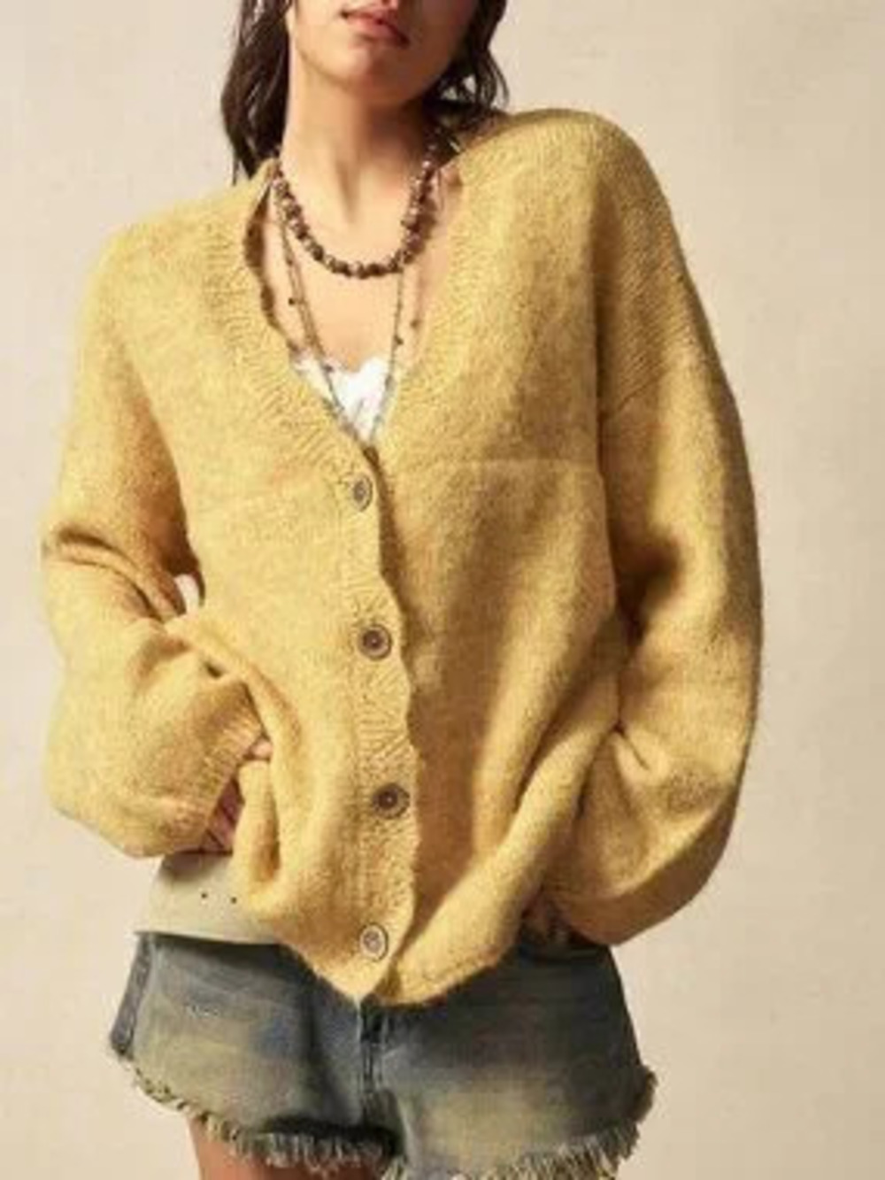 ZARA Apricot Boho Women's Oversize Long Sleeve Open Fuzzy Knit Cardigan